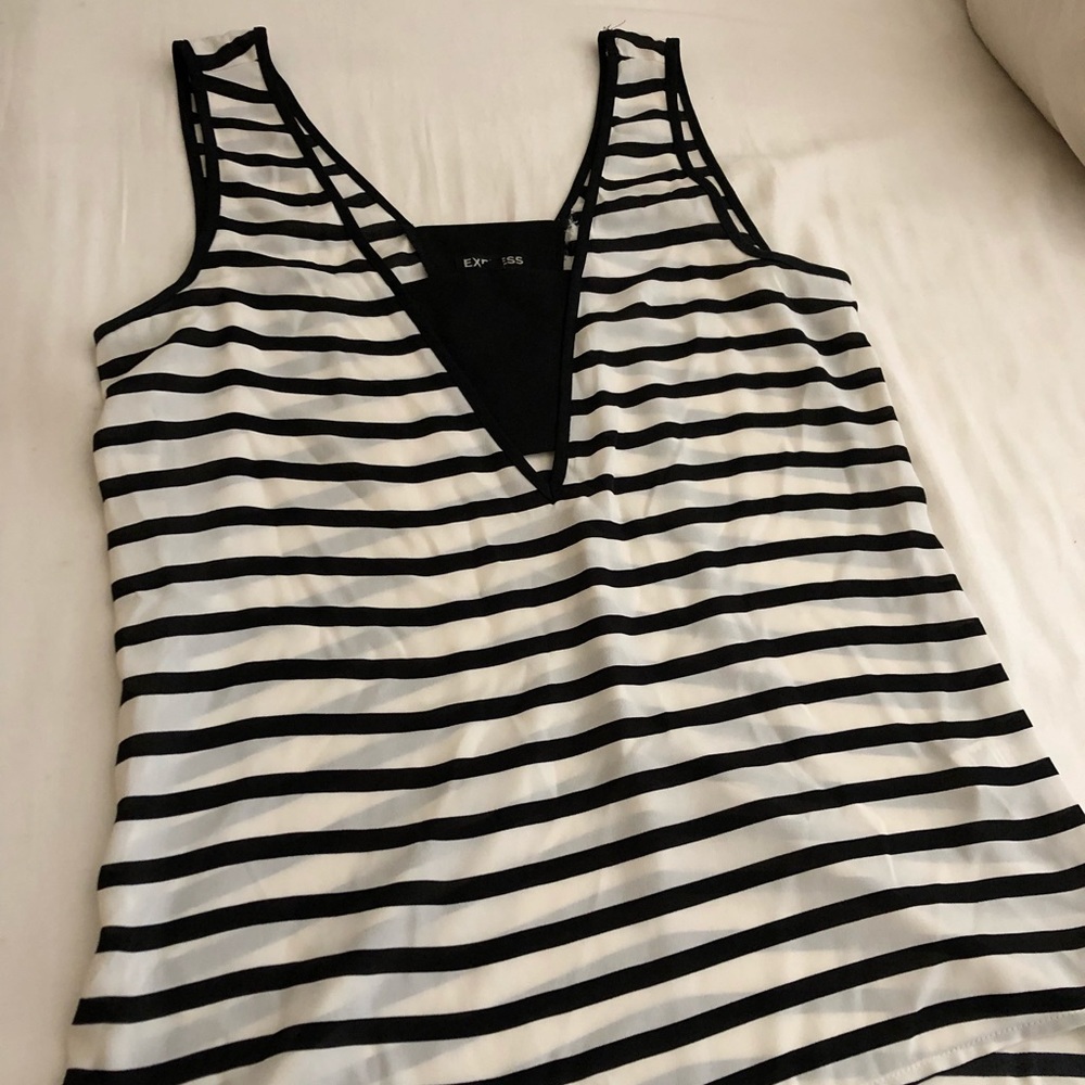 Sheer black & white striped blouse